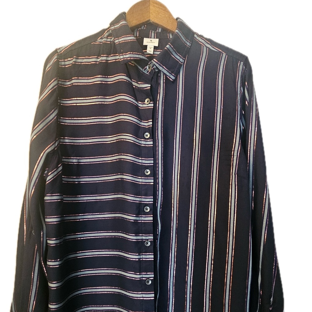 Dress Barn Navy Striped Button Down Shirt